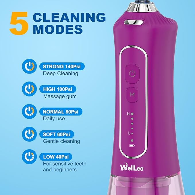 Water Flosser for Teeth 300ML Cordless Oral Irrigator Rechargeable Dental Flosser Picks with 5 Modes 5 Jet TipsIPX7 Waterproof Teeth Cleaner for Braces Gum Care Home Travel Use