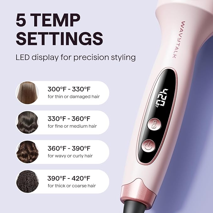 Wavytalk Thermal Brush Blowout Boost 1.5 inch Heated Round Brush for Blowout Look Dual Voltage Pink Sakura Tourmaline Ceramic Negative Ion Technology 5 Temperature Settings Less Damage