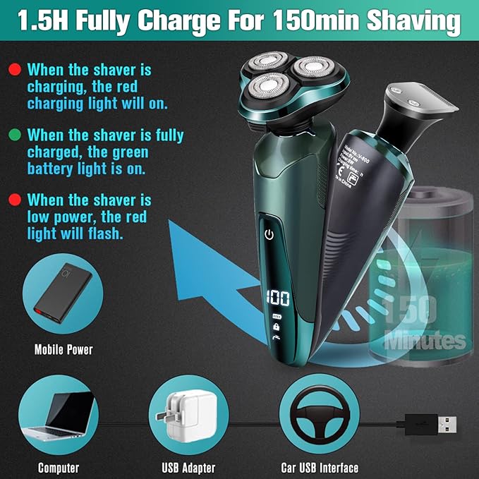 Electric Razor for Men 3-in-1 Shaver with Floating Blades for Nose Hair &ampSideburnsReplacement Blades Pop-up Trimmer IPX7 Waterproof Travel Lock Wet &amp Dry Use Face Shaving Grooming Trave