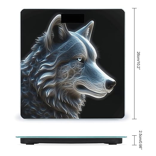 Three D Wolf Bathroom Scale Rounded Smart Scale for Body Weight Automatic Power On/Off Weight Scales Accurate Bathroom Digital Scales for Pet Home Bedroom Kitchen