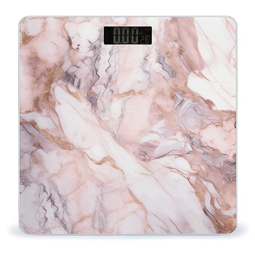 Pink White Marble Pattern Bathroom Scale for Body Weight Bathroom Weighing Scale with Backlit LCD Display Highly Accurate Measures Weight Up to 180kg