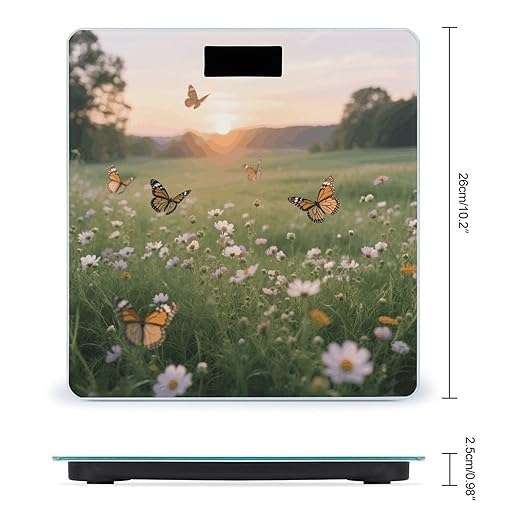 Digital Bathroom Scale for Body Weight Scale with Bright LCD Display High Accuracy Step-On Technology Auto On/Off Meadow with Flowers Digital Scales 400 Lbs /180kg