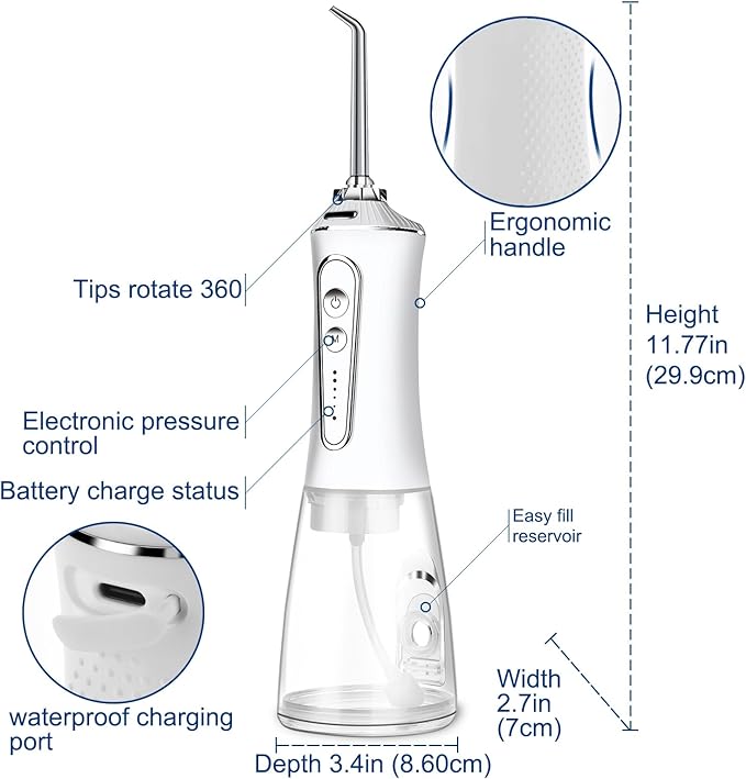 Water Dental Flosser Cordless for Teeth - AFROG 5 Modes Dental Oral Irrigator Portable and Rechargeable IPX7 Waterproof Powerful Battery Life Water Teeth Cleaner Picks for Home Travel White