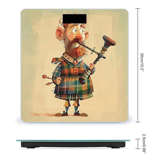 Cartoon Scottish Bagpipe Scale for Body Weight Highly Accurate Digital Bathroom Scale Sturdy Tempered Glass Weighing Scales with LCD Display Fashion Body Fat Smart Scales 400lb
