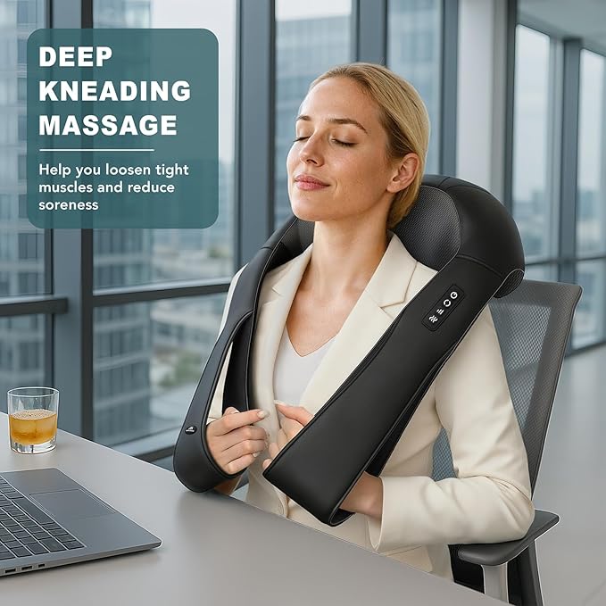 MagicMakers Electric Shiatsu Neck Massager with Heat - Pain Relief for Back Shoulders &amp Feet - Gifts for Men Women Mom Dad - From Daughter or Son - Ideal for Christmas Mother's Day &amp Fath