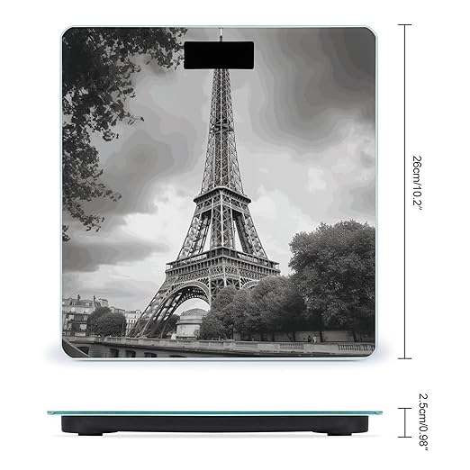 Tower Paris Scale for Body Weight Anti-Slip Tempered Glass Digital Bathroom Scales Clear LCD Display Weighing Scale Safe Rounded Corners Smart Scales