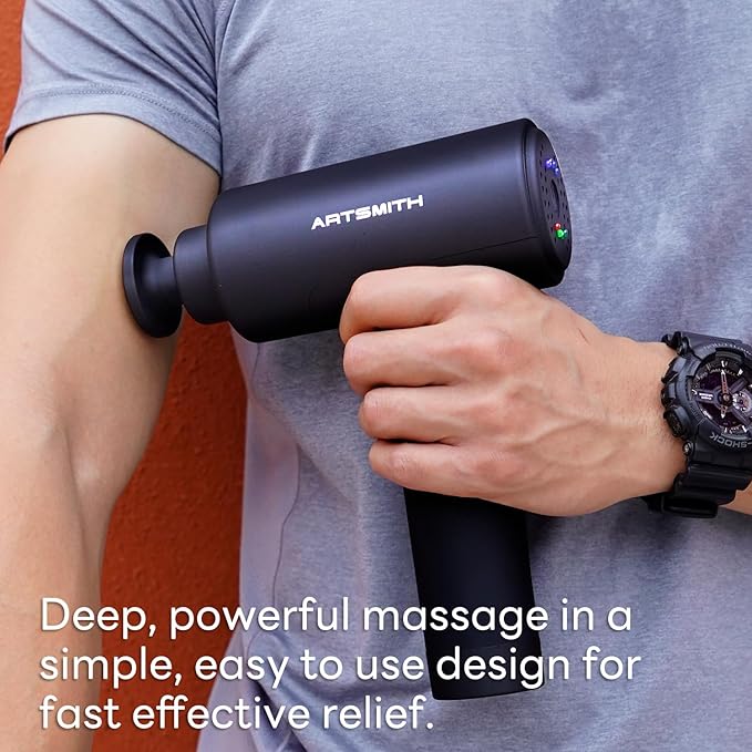 ARTSMITH Massage Gun Deep Tissue for Pain Relief Silent Back Massage Recovery &amp Pain Relief Back Muscle Massager with 5 Massages Heads &amp Carry Case Black (AS500SE)