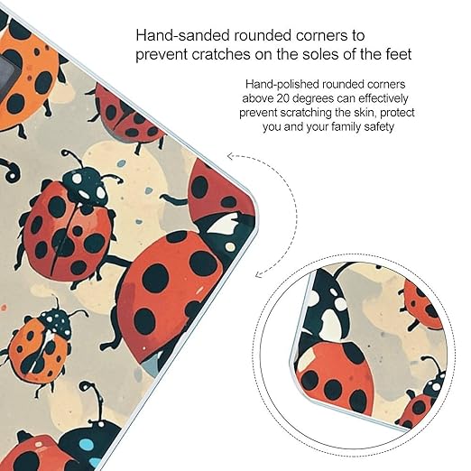 Ladybugs Pattern Infinite Speckled Scale for Body Weight Digital Bathroom Scale Toughened Glass High Precision Scales for Body Weight with Large LCD Backlight Display Weight Scales
