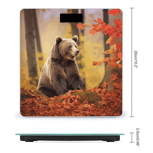 Brown Bear in Autumn Scale with LCD Precision Weighing Scales Sturdy Tempered Glass Weight Scales Easy-to-Read Anti-Slip Weight Digital Bathroom Scale for Daily