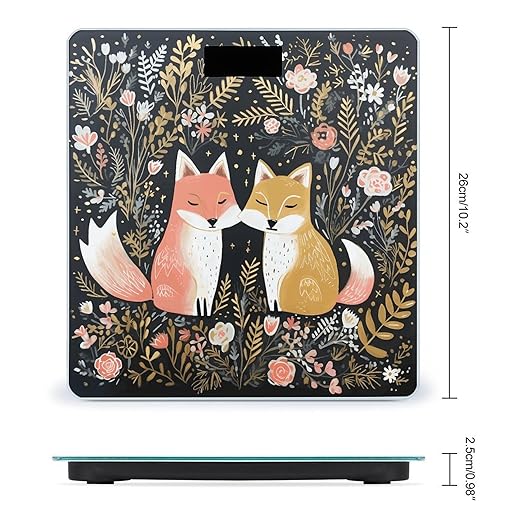 Love Cartoon Fox Scale for Body Weight Precision Bathroom Weighing Scales with Back Lit LCD Display Sturdy Tempered Glass Body Weight Scales Digital Bathroom Scale 400lb