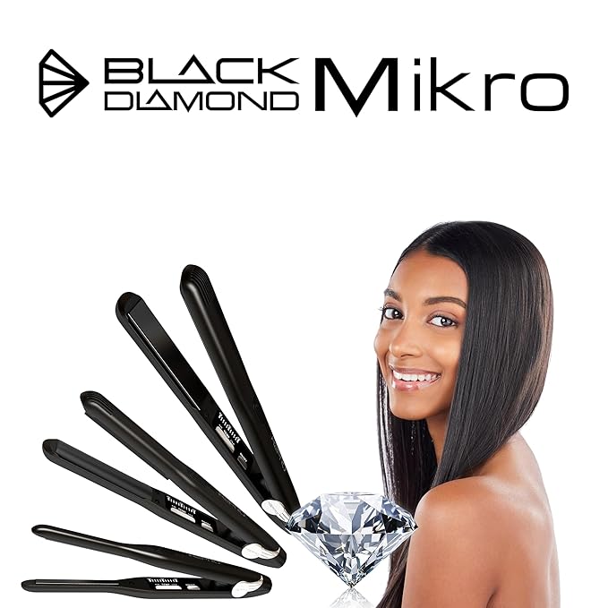 H2PRO Black Diamond 1 Inch Tourmaline Ceramic Straightening Iron - Cutting Edge Professional Flat Iron for All Hair Types