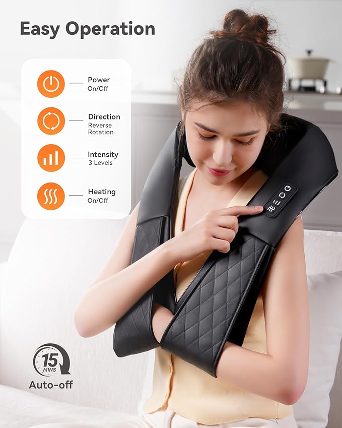 Shiatsu Neck and Back Massager Corded Electric Neck Massager with Heat for Pain Relief Deep Tissue 4D Kneading Shoulder Massager Pillow for Whole Body Relaxation Gifts for Mom Dad Friends
