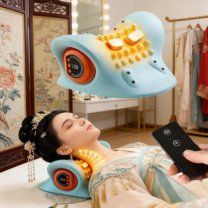 Neck Massager 2026 New Upgrade Neck Massager Pillow with Heat Electric Deep Tissue 4D Massage 26° Angle Neck Stretcher Cervical Traction Device 3 Modes - Neck &amp Shoulder Relief