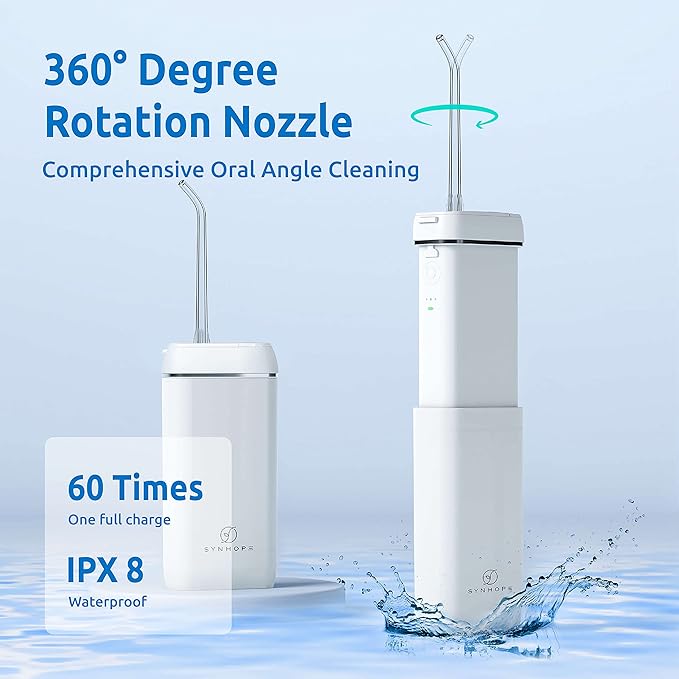 Water Flosser [ Mini Cordless Portable ] Oral Irrigator Water Teeth Cleaner Pick Telescopic Water Tank 3 Modes &amp IPX7 Waterproof Home &amp Travel Water Floss for Teeth Braces Bridges Care (Wh