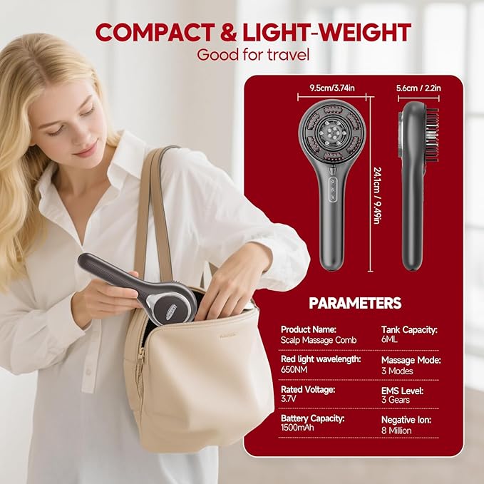 Morfone Upgrade 3 in 1 Electric Scalp Massager Brushes Hair Oil Applicator IPX7 Waterproof Scalp Massager Comb Cordless &amp Portable Adjustable Modes for Men Women (Gray)