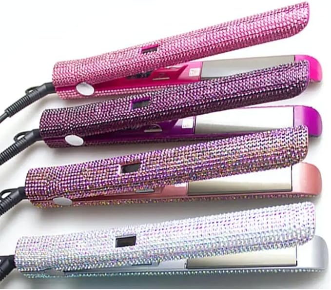 Luxurious Professional Ceramic Titanium Hair Straightener with Rhinestone Crystals - Bling Style - Infrared (122-480°F) - Fast Heat-Up Dual Voltage MCH Ceramic Heater - Auto Shut-Off - (White)