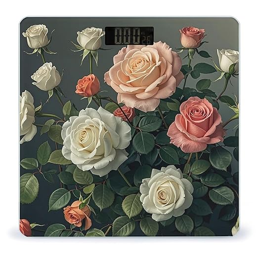 Roses Print Smart Scale for Body Weight Accurate Bathroom Scale with LED Display Digital Weight Scales Weighing Machine High Precision Scales for Bath Home
