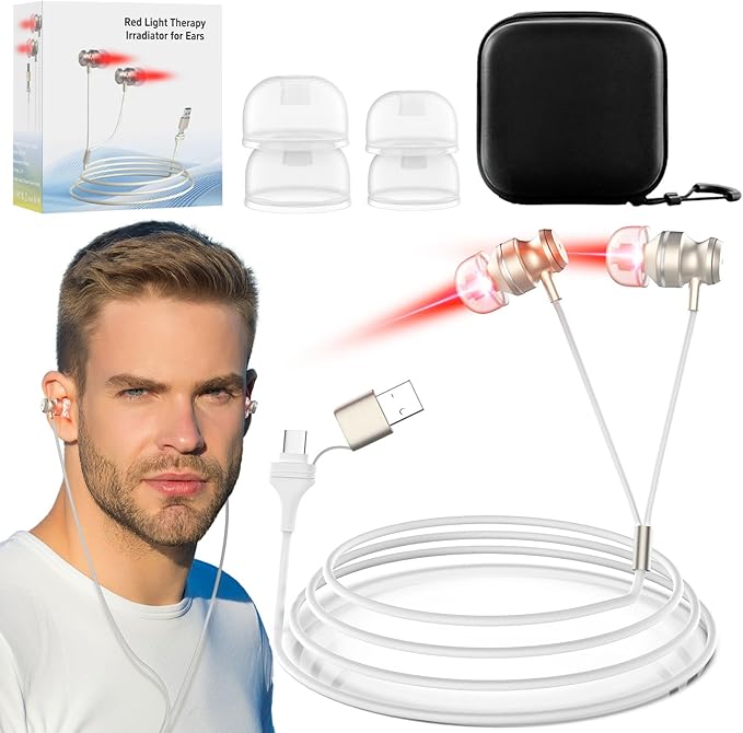 Red Light Therapy for Ears Upgrade 650NM Ear Red Light Therapy Device USB &amp Type C Dual-Purpose Red Light Ear Therapy Device with Storage Box