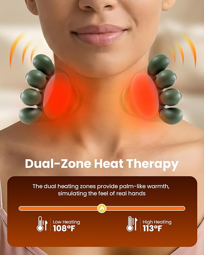 Neck Massager with Heat - Neck and Back Shiatsu Massager for Relieve Fatigue Deep Tissue Portable Neck and Shoulder Massager for Home and Travel Green