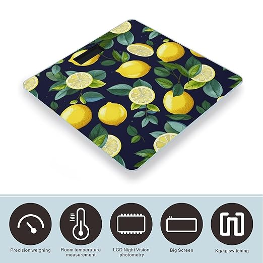 Lemon Fruit Bathroom Scale Large LCD Backlight Display Digital Scale Rounded Corners Body Scales Automatic Power On/Off Bathroom Scales for Home Bedrooms