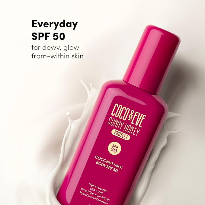 Coco &amp Eve Coconut Milk Body Sunscreen SPF 50 – Broad Spectrum UVA/UVB Sun Protection Hydrating Daily Water-Based Lotion Lightweight Non-Greasy Dermatologically Tested 6.76 Fl Oz