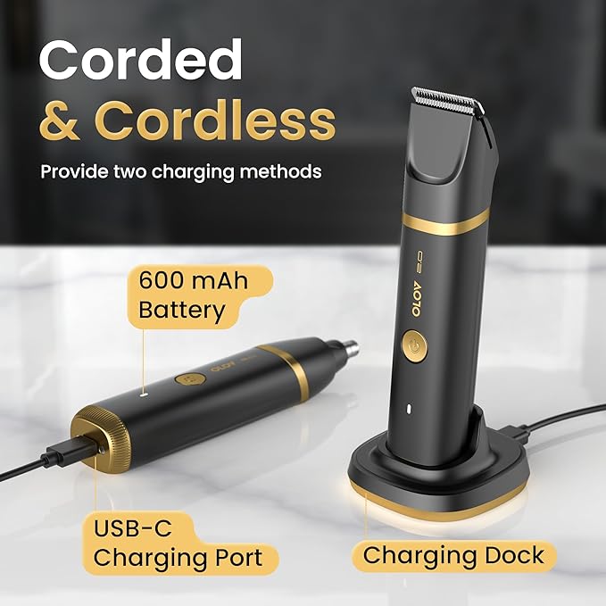 Groin &amp Body Hair Trimmer for Men - Electric Shaver for Pubic Hair Chest Legs - Ball Pubic Groomer LED Light Replaceable Ceramic Blade Heads USB-C Recharge Dock Waterproof Hygiene Razor