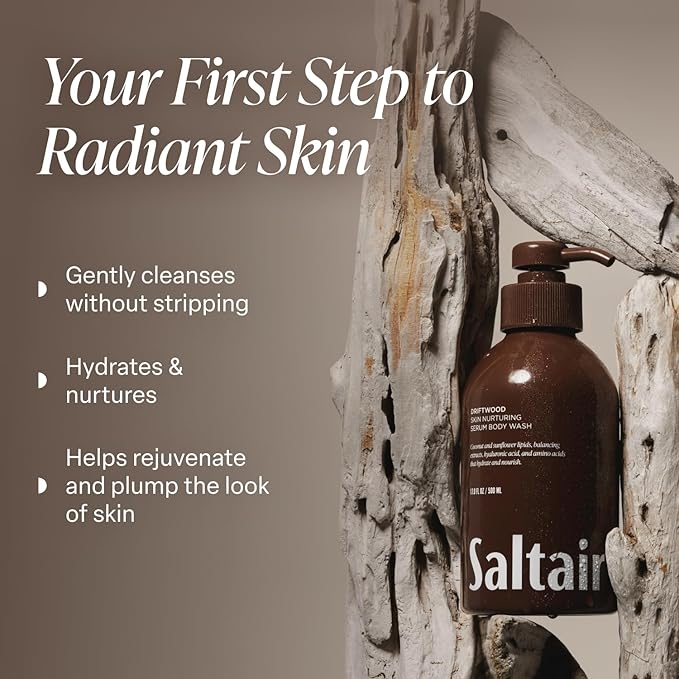 Saltair Body Wash 2-Pack – Moisturizing Body Wash with Hyaluronic Acid &amp Amino Acids – Scented Shower Gel for Women and Men – Driftwood Scent 2x 17oz – Vegan Cruelty-Free Paraben-Free