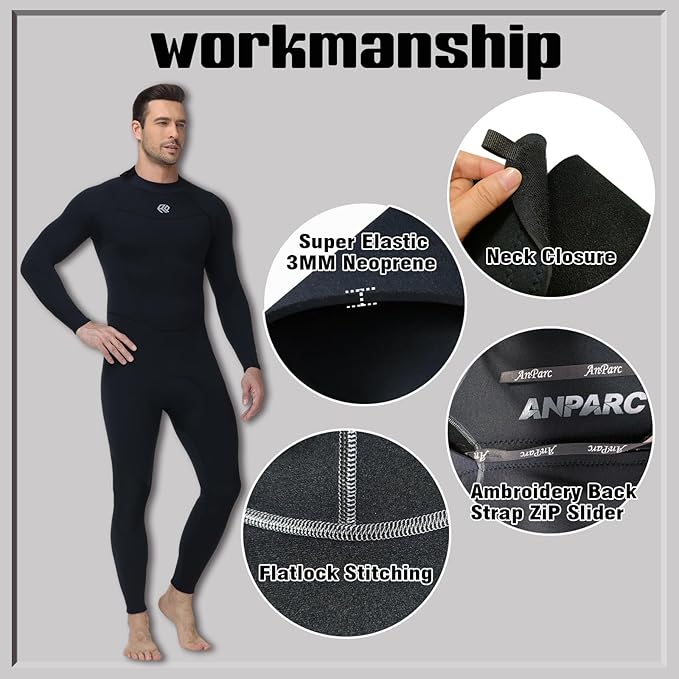 3mm Neoprene Full Wetsuit for Men Premium Diving Snorkeling Surfing Swimming Suit