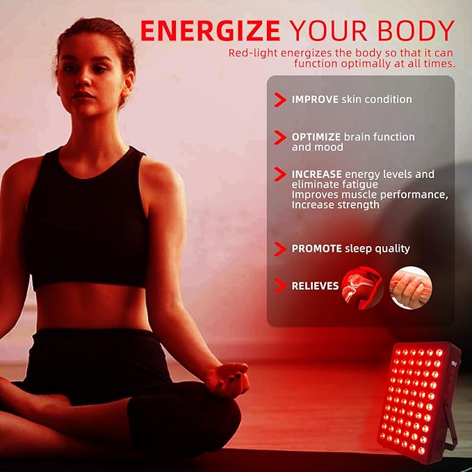 Red Light Therapy Panel for Body and Face 660nm Red 850nm and Near Infrared Panel Built-in Timer 60 LEDs High Power Promote Sleep Improve The Body Relieve Muscle Fatigue（E300-Black)