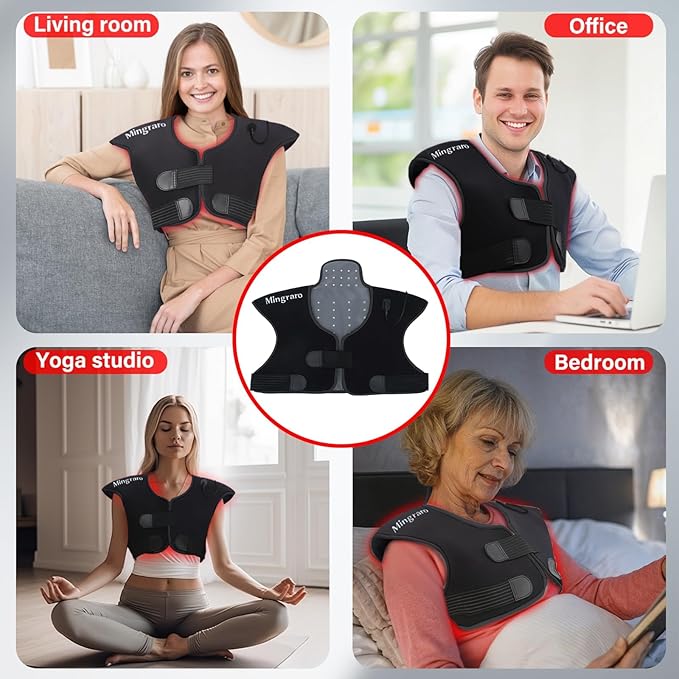 Red Light Therapy for Shoulder &amp Neck 165 LEDs 660nm &amp 850nm Near Infrared Light Therapy for Upper Back Wearable Pain Relief Pad for Muscle Stiffness Home &amp Office UseBlack