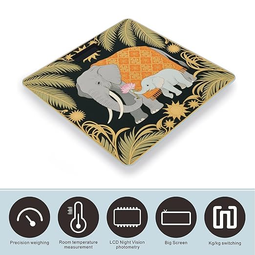 Elephant and Young Elephant Scale for Body Weight Sturdy Tempered Glass Weighing Scales with LCD Display Accurate Digital Bathroom Scale Convenient Body Fat Smart Scales Easy Read