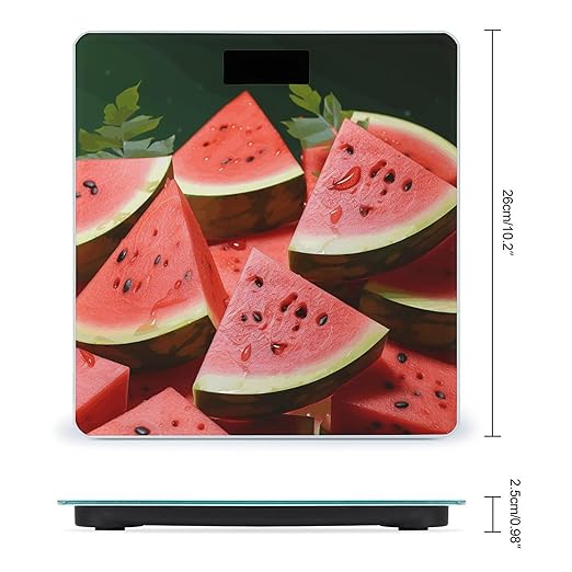Ripe Watermelon Slice Seeds Scale for Body Weight Anti-Slip Tempered Glass Digital Bathroom Scales Clear LCD Display Weighing Scale Safe Rounded Corners Smart Scales