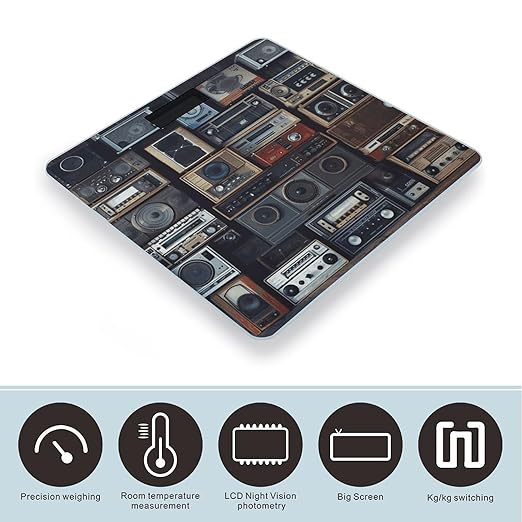 Vintage Wall of Radio Boombox Bathroom Scale Ultra-Bright Liquid Crystal Screen Weight Scale Accurate Bathroom Body Scales for Body Weight Bathroom Pet Home Bedroom Gift-Giving