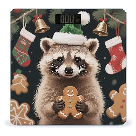 Christmas Raccoon Scale for Body Weight Sturdy Tempered Glass Weighing Scales with LCD Display Accurate Digital Bathroom Scale Convenient Body Fat Smart Scales Easy Read