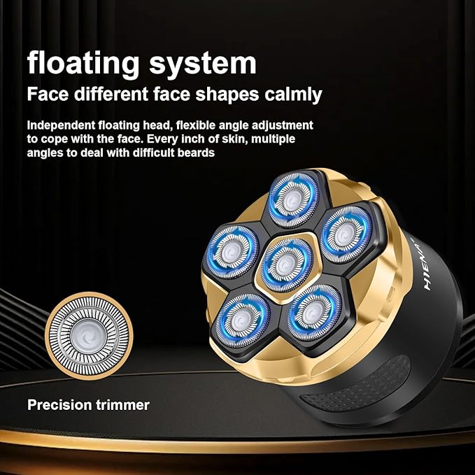 HIENA PRO Head Shaver for Bald Men - 6D Magnetic Rotating Shaver Rechargeable Bald Head Razor Kit Waterproof Electric Razor with LED Display (Gold)