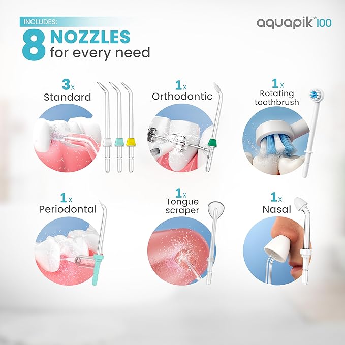 Bostontech® Water Flosser Deep Oral Cleaning with Electric Power Oral irrigator with 10 Adjustable Pressure Levels 9 Nozzles Includes Special Nasal tip 600 ml Tank Ideal for Gums Braces Implants