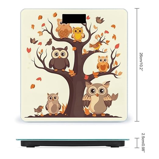 Cartoon Family Owls On The Brown Tree Bathroom Scale Weight Scale for Body WeightHighly Accurate Digital Weighing Machine Clear LED Display Digital Bathroom Body Scale 400lb/182kg