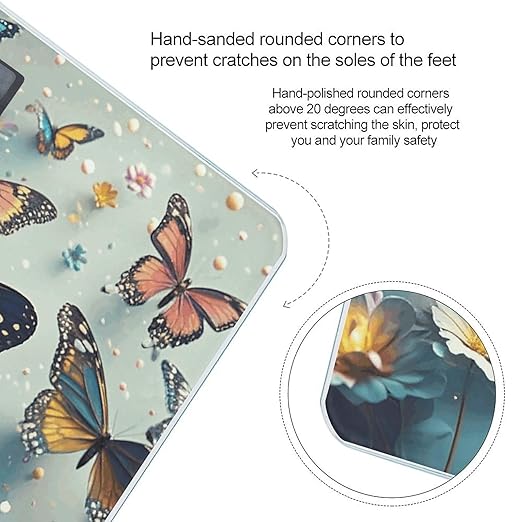 Cute Butterflies Scale for Body Weight Sturdy Tempered Glass Weighing Scales with LCD Display Accurate Digital Bathroom Scale Convenient Body Fat Smart Scales Easy Read