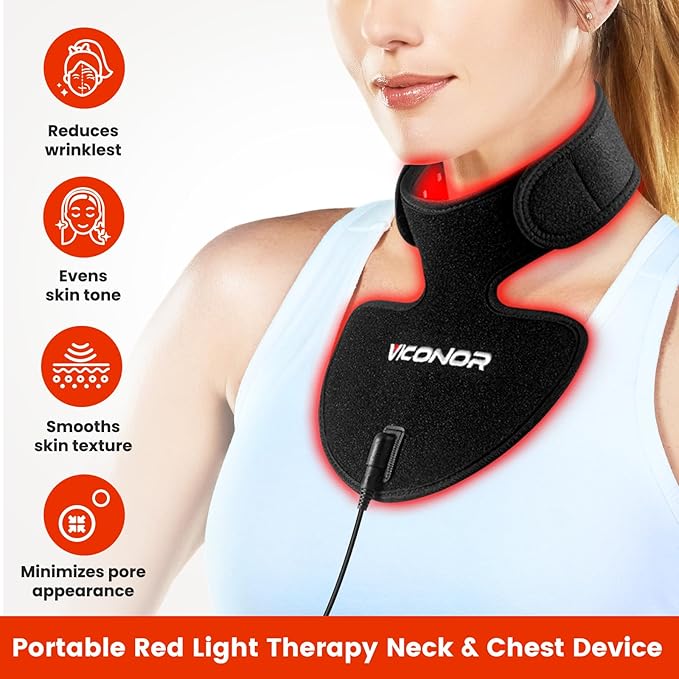 Viconor Neck and Chest Red Light Therapy FDA Cleared Red and Infrared Light Therapy for Body Firming Beauty Device for Smoother Firmer and Glowing Skin at Home and Travel