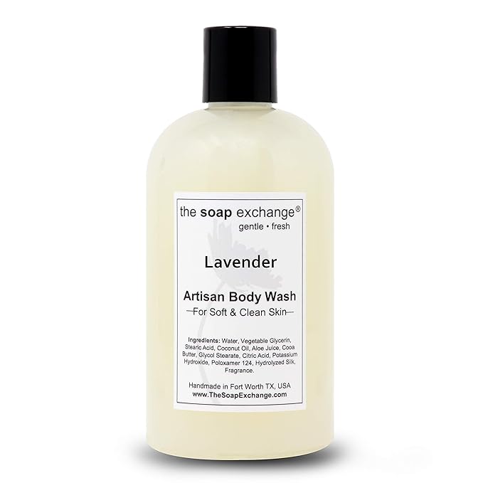 The Soap Exchange Body Wash - Lavender Scent - Hand Crafted 12 fl oz / 354 ml Natural Artisan Liquid Soap for Hand Face &amp Body Shower Gel Cleanse Moisturize &amp Protect. Made in the USA.