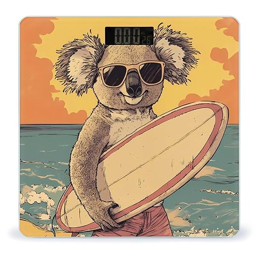Koala Surfing Surfer Surfboard Digital Bathroom Scale for Body Weight Lighted LCD Display Round Corner