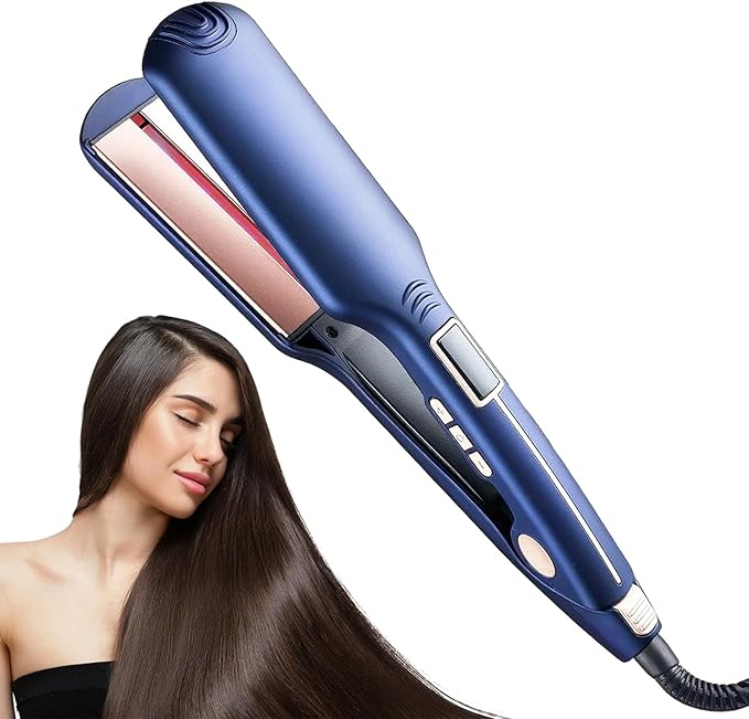 PRO Infrared Wide Flat Iron Hair Straightener Version LCD Display Hair Straightening and Curling Iron Dual Purpose Salon Tool Anti-Scald Gifts for Women Lovers or Friends