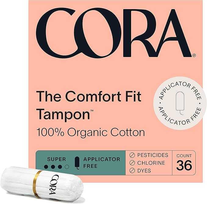 Cora Organic Feminine Care | Non-Applicator Ultra-Absorbent S/S+ Tampons &amp Organic Pads | Regular Absorbency | 100% Organic Cotton | Eco-Conscious | 36 Tampons &amp Pads