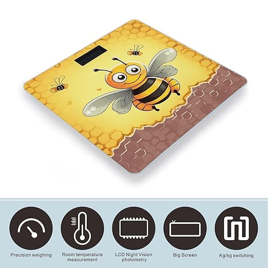 Bee on The Square Scale for Body Weight Accurate Digital Bathroom Scale Toughened Glass High Precision Scales Smart Weight Scales with Large LCD Backlight Display Weighing Machine