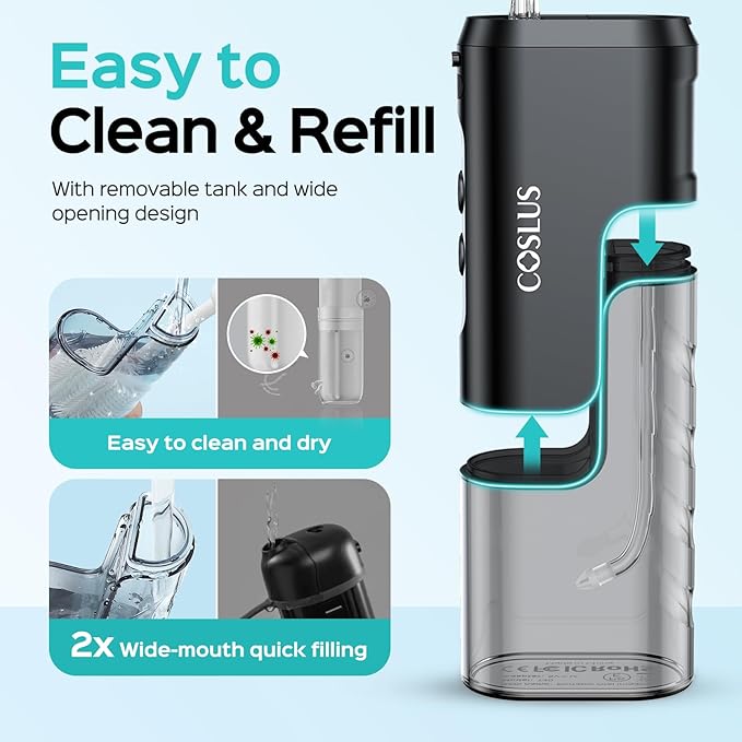 COSLUS Water Flosser Pick with Whitening Mint Flavor Refill Combo &amp Mini Water Flosser for Travel T40