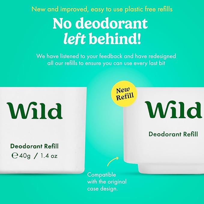Wild Aluminum Free Refillable Deodorant - Fresh Cotton &amp Sea Salt Refill Trio Pack - 98% Natural Origin Derived Ingredients - Vegan Friendly Long Lasting Protection - Zero Single Use Plastic