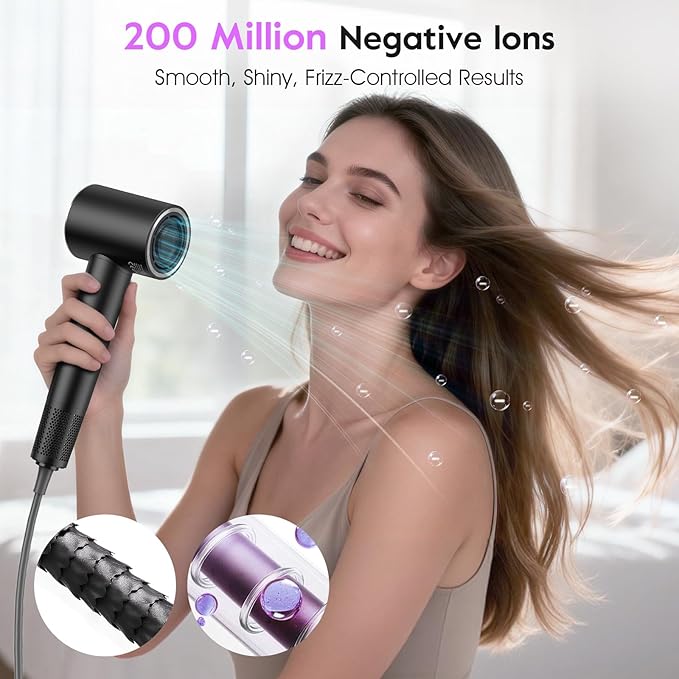 slopehill 110000 RPM Professional Hair Dryer - 0.8lb Ultra-Lightweight 2 Billion Ion Technology for 98% Frizz Reduction AI Smart-Temp Control Magnetic Attachments for All Hair Types