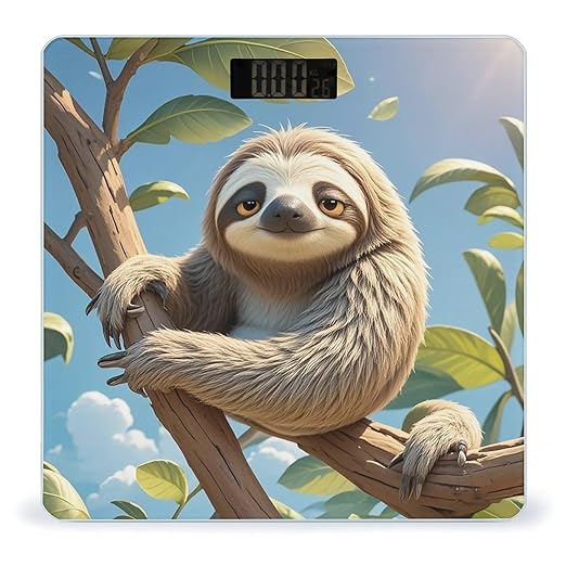 Cartoon Sloth Bathroom Scale for Body Weight Bathroom Weighing Scales with Back Lit LED Display Sturdy Tempered Glass Body Weight Bathroom Scale 400lb Weighing