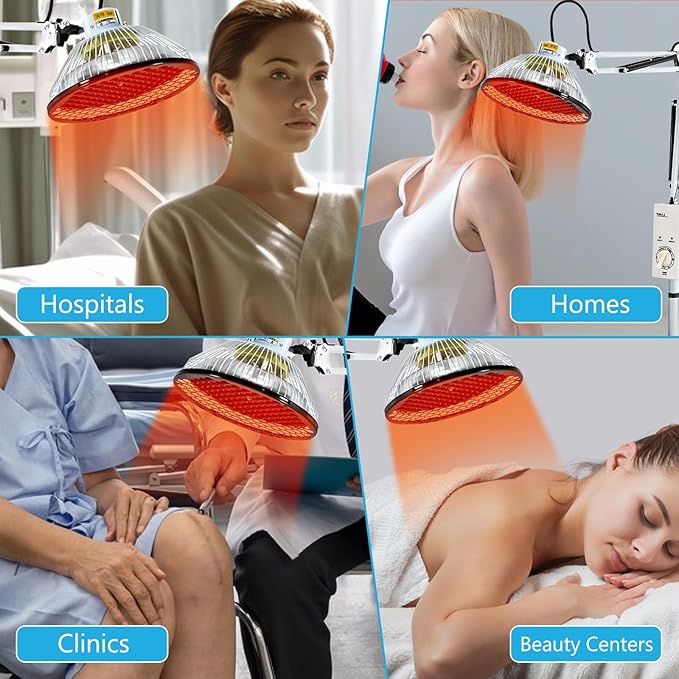 250W 110V Acupuncture Mineral Lamp Infrared Lamp for Body Face Pain Adjustable Circulation Pain Relief Heating Device Red Light Infrared Light for Body Face Black&ampWhite