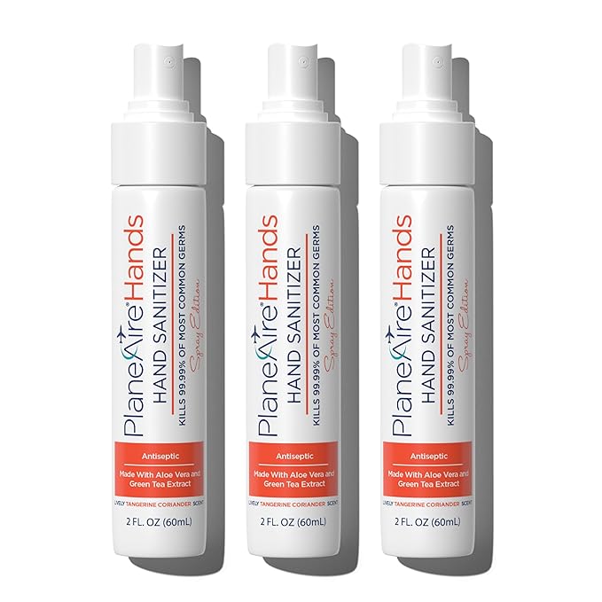 Tangerine Coriander Spray Hand Sanitizer | Travel Size | Hydrate &amp Cleanse | Made with Aloe Vera &amp Essential Oils | Green Tea Extract | Scented Travel Hand Sanitizer | Hand Sanitizer Spray | 3